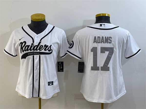 Womens Las Vegas Raiders #17 Davante Adams White Silver With Patch Cool Base Stitched Baseball Jersey